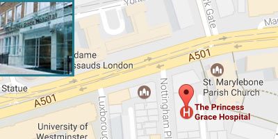 Driving direction of The Princess Grace Hospital Location